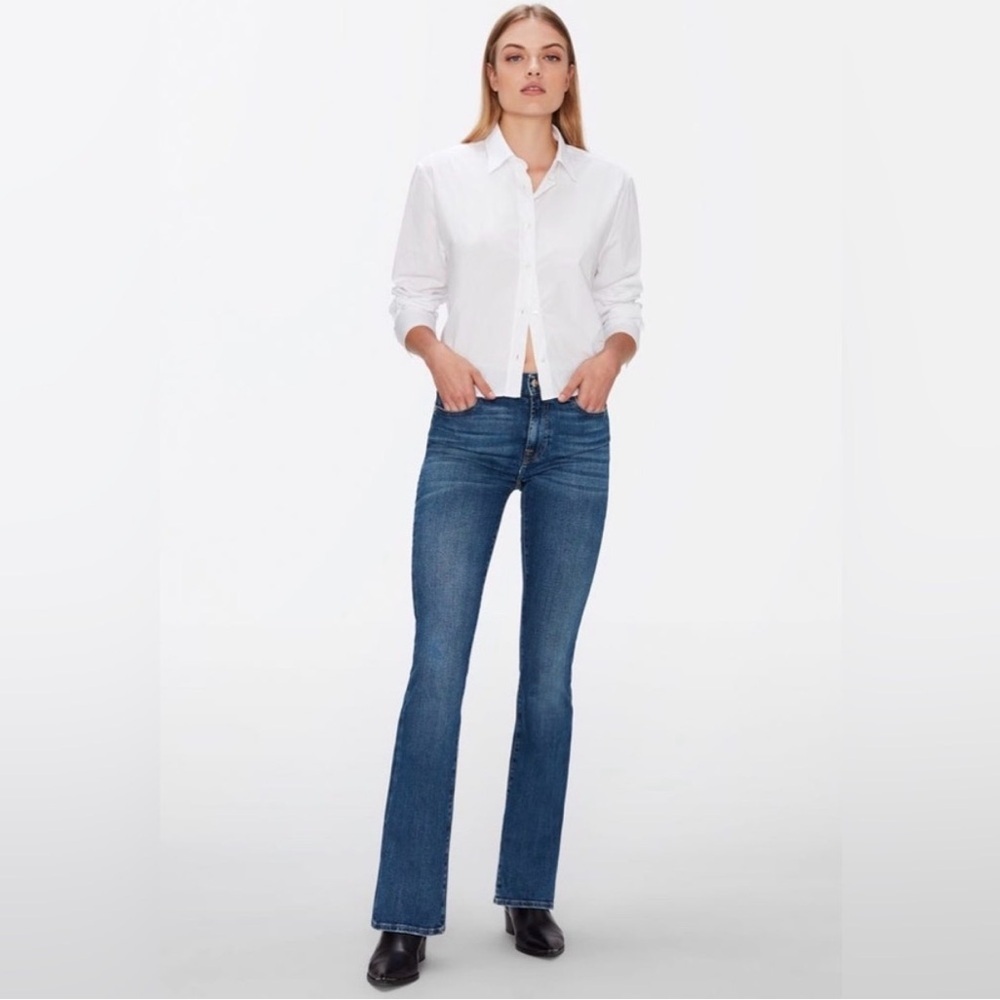 7 For All Mankind Boot Cut Mid Rise Jeans With Distressed Hem Size 32